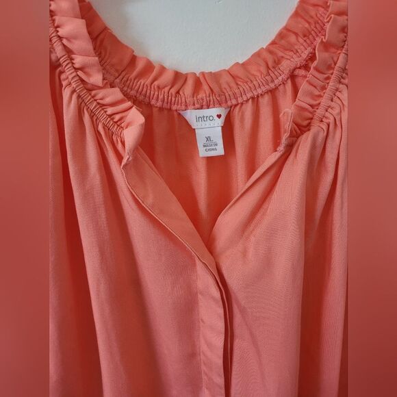 Intro Pink Blouse Plus Size XL Salmon Peach Top Shirt Ruffle Casual Lightweight - Picture 8 of 12